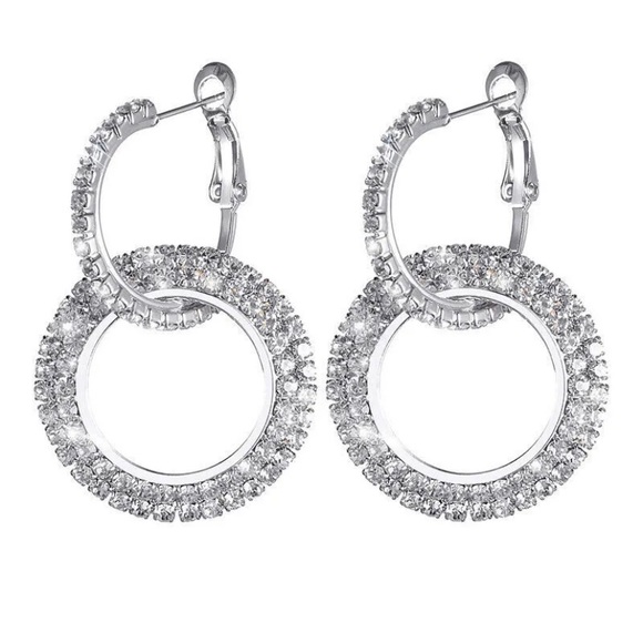 NEW Circle Sparkly Rhinestone Dangle Earrings, Silver or Rose Gold - STUNNING! - Picture 8 of 10